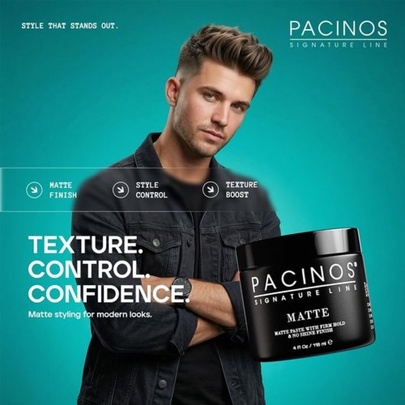 Pacinos Matte Hair Paste - Firm Hold & No Shine Styling Wax for All Hair Types | 4 fl. oz.