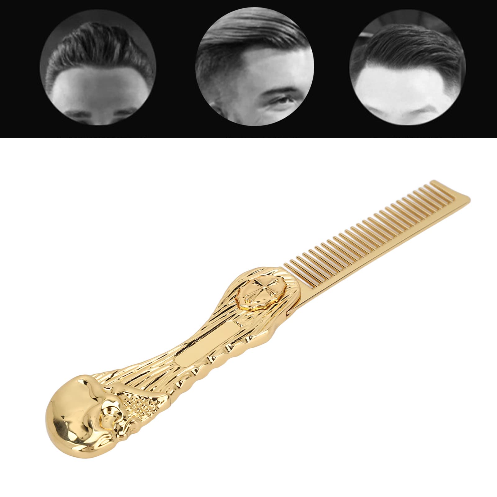Foldable Hair Comb for Men & Women – Anti-Static Zinc Alloy Pocket Hairdressing Brush, Mini Beard & Mustache Styling Tool, Folding Barber Hair Comb for Travel, Home & Salon (Gold)
