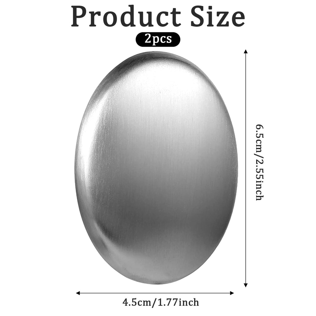 COMNICO 2 Pack Stainless Steel Soap Bar, Silver Odor Remover Magic Metal Odor Absorber Soap Rubbing Stone Kitchen Gadgets Eliminating Hands Skin Smell Like Onion Garlic Strong Scents (Oval)