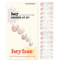 Heyhae Semi Cured Gel Nail Strips | No LED Lamp Needed | French, Pink, Spring | Easy Apply & Remove, Salon Quality | Includes 28 Strips, 1 Prep Pads, Nail File & Wooden Stick - Hey, Dinner at 6?