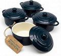 Kook Mini Cocotte Set - 12 oz Individual Baking Ramekins with Lids | Oven Safe, Microwave & Dishwasher Safe, Navy - Set of 4