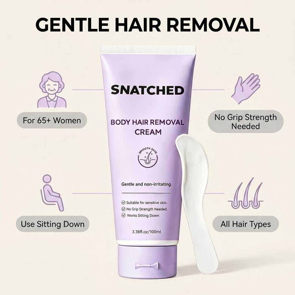 Snatched Hair Removal Cream, Body & Facial Hair Remover Cream for Woman Aged 65+ & Men, Gentle Hair Remover for Legs, Arms, Underarms, Stomach, Bikini Line (1Pc)