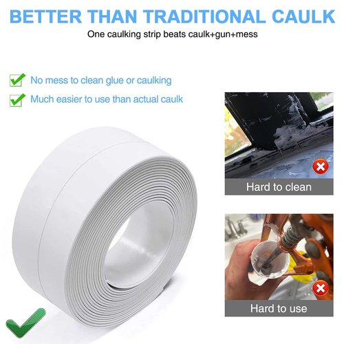 Skiennix Caulk Tape - Self-Adhesive Waterproof Sealant Strip for Bathroom & Kitchen | 2 Rolls, White