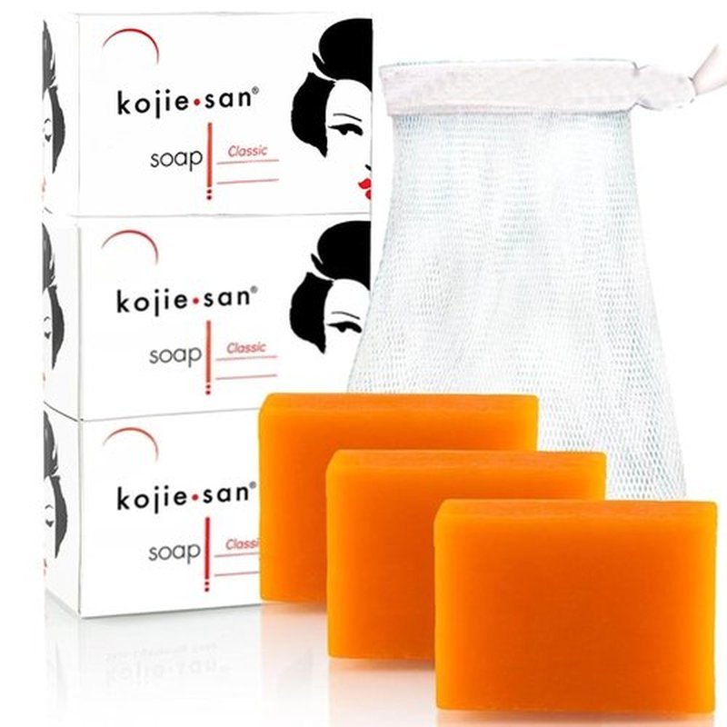 Kojie San Skin Brightening Soap – The Original Kojic Acid, Dark Spot Remover Bar Soap with Coconut & Tea Tree Oil – 100g x 3 Bars with Net