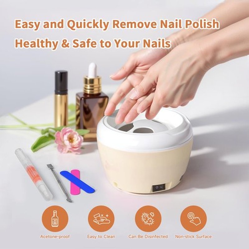 Electric Nail Soaking Bowl with Color Cuticle Pusher for Gel and Acrylic Nail Removal (Beige)