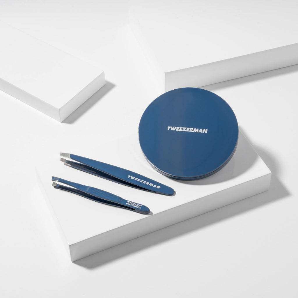 Tweezerman Brow & Grooming Set - Mirror, Slant Tweezer, Travel Tweezerette