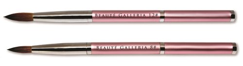 Beaute Galleria 2 Pieces Kolinsky Sable Round Acrylic Nail Art Brush Set, Manicure Detail Painting Nail Art Pen (Size 8, 12)