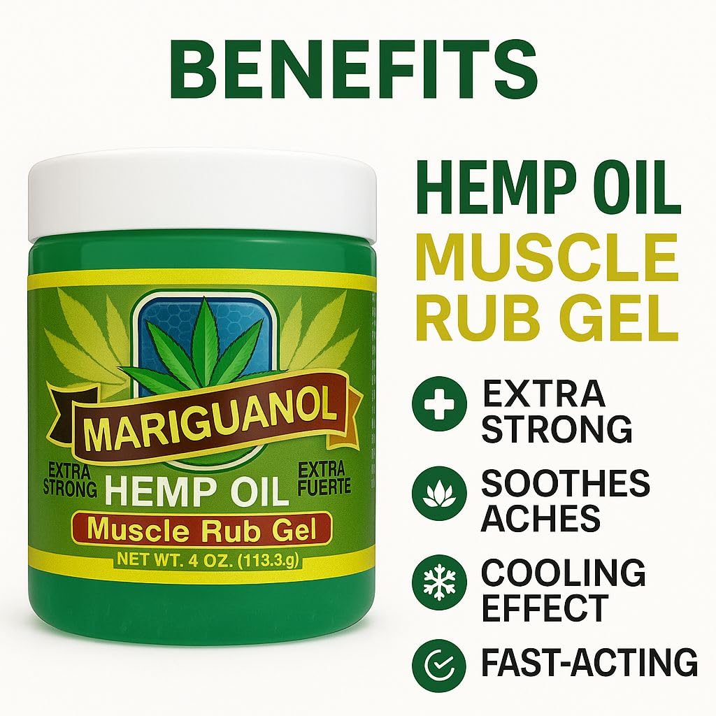 Mariguanol Extra Strong Muscle Rub Gel with Hemp Oil, Menthol & Camphor – Cooling, Fast-Absorbing Topical Gel for Post-Workout Active Lifestyles – Net Wt. (4 Ounce (Pack of 1))