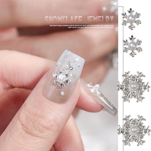 20Pcs Christmas Nail Charms 3D Snowflake Nail Art Charms Alloy Silver Winter Nail Rhinestones Glitter Christmas Nail Gems Diamonds Metallic Snowflake Nail Jewelry for Women DIY Xmas Nails Decoration