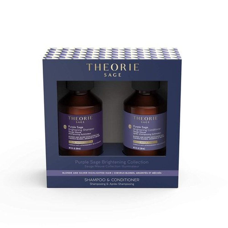 Theorie Purple Sage Travel Set - Brightening Shampoo & Conditioner Minis - Color Repair Formula | 90mL Each