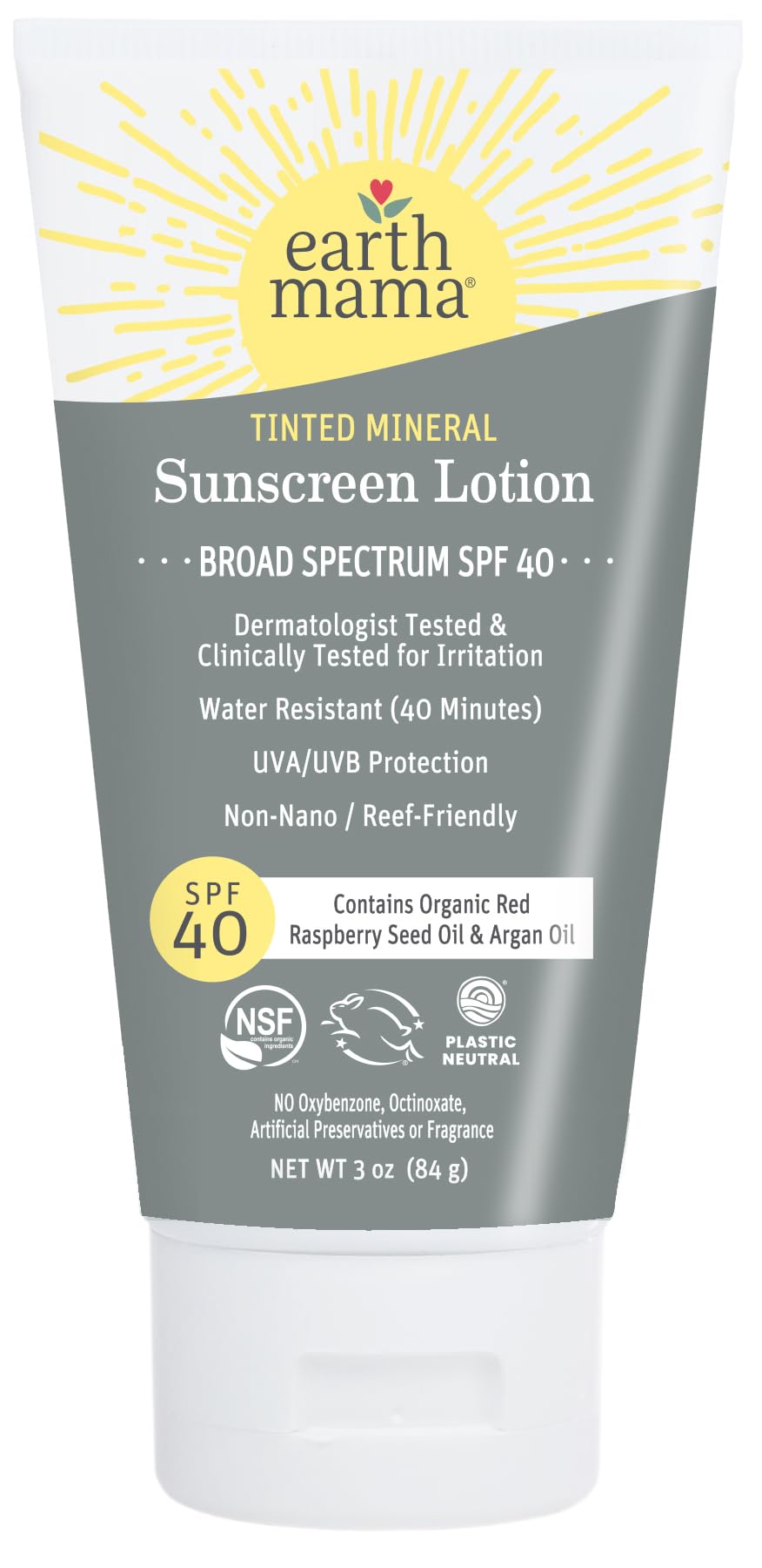 Earth Mama Tinted Mineral Sunscreen Lotion SPF 40-3 oz - Non-Nano Zinc - Broad Spectrum Tinted Sunscreen - Blends with Most Skin Tones