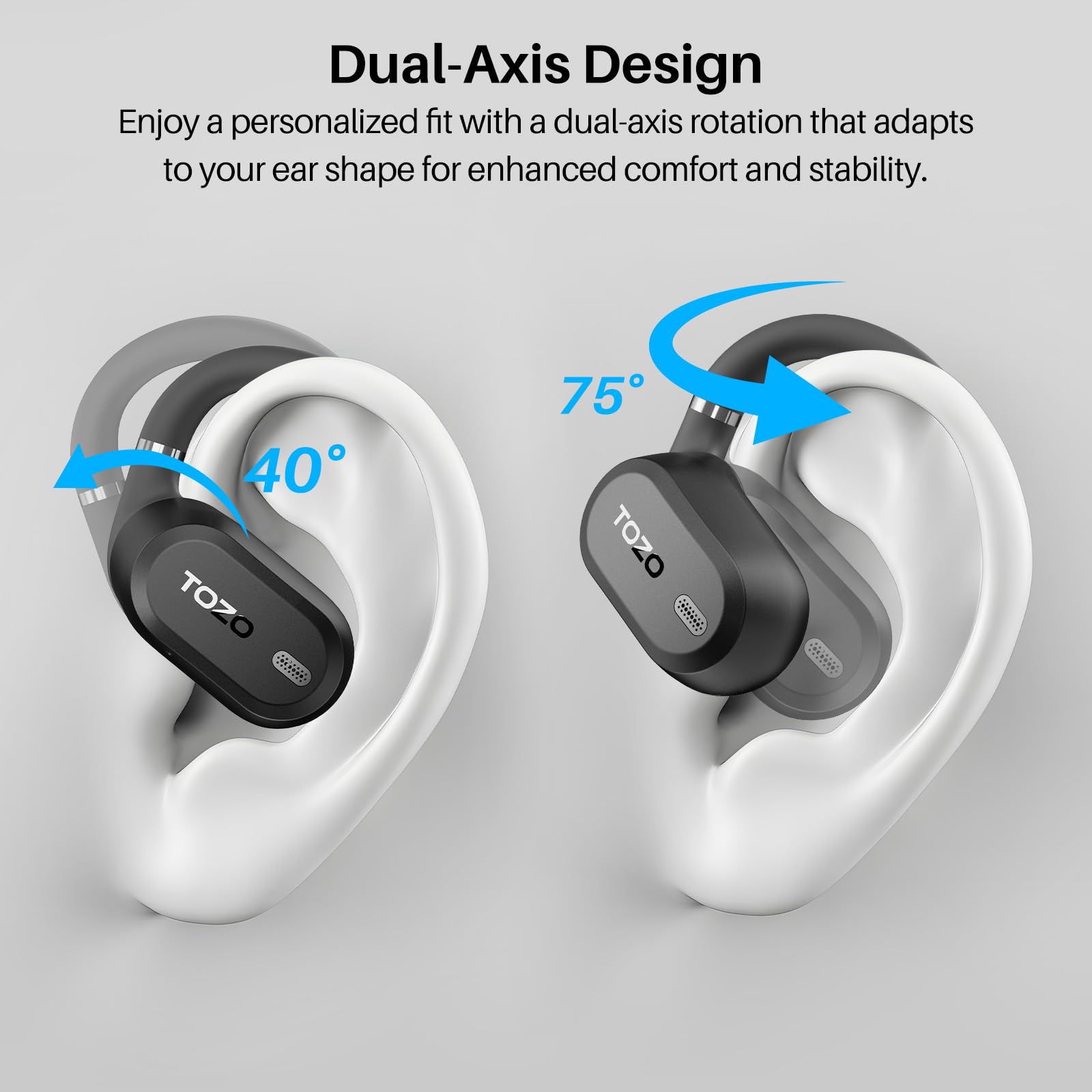 TOZO OpenWear Open Ear Earbuds, AI Translation Earbuds Real Time 145+ Languages, 60H Translator Ear Buds Audifonos Traductores Inglés Español, Bluetooth Headphones 5.4 with Smart Display for Office