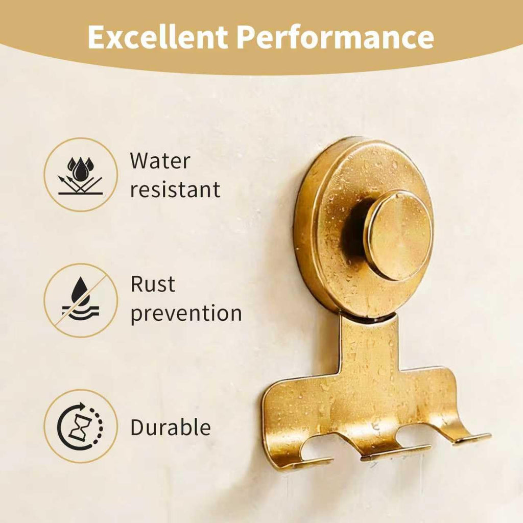 Fliverly Suction Cup Razor Holder,Stainless Steel Wall Mount Hooks,Heavy-Duty to 15 lbs,No-Drill Shower Hooks for Razors, Towels and Loofahs (Gold, 2 Pack)