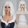 White Bob Wig with Bangs Short Wavy Wig for Women Loose Wavy Shoulder Length Colorful Synthetic Wig for Girl Cosplay Costume Wigs