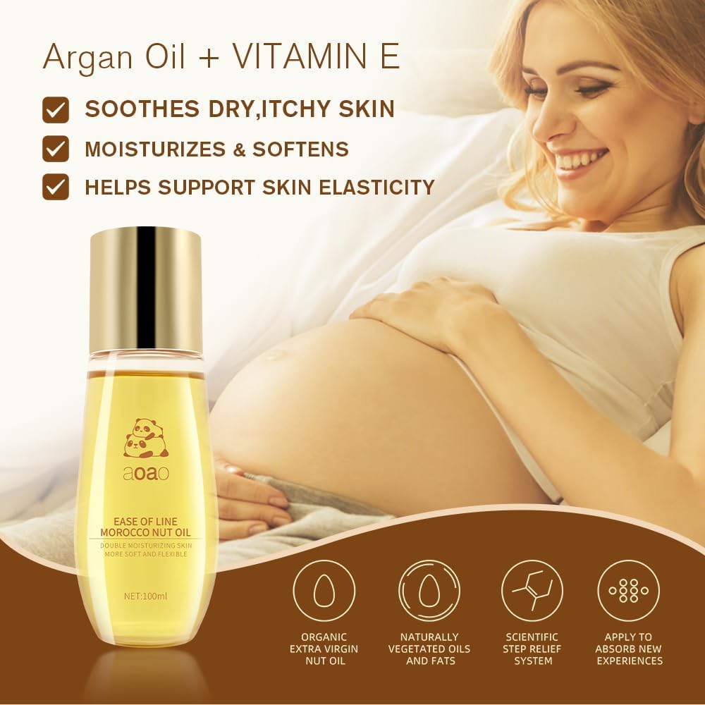 AOAO Stretch Mark Oil for Pregnancy and Body Oil for Pregnant Women, Morocco Nut Oil Help for Scars and Stretch Marks Removal and Prevention, Repair, Firming & Smoothing Fine Lines - 100ml/1pack
