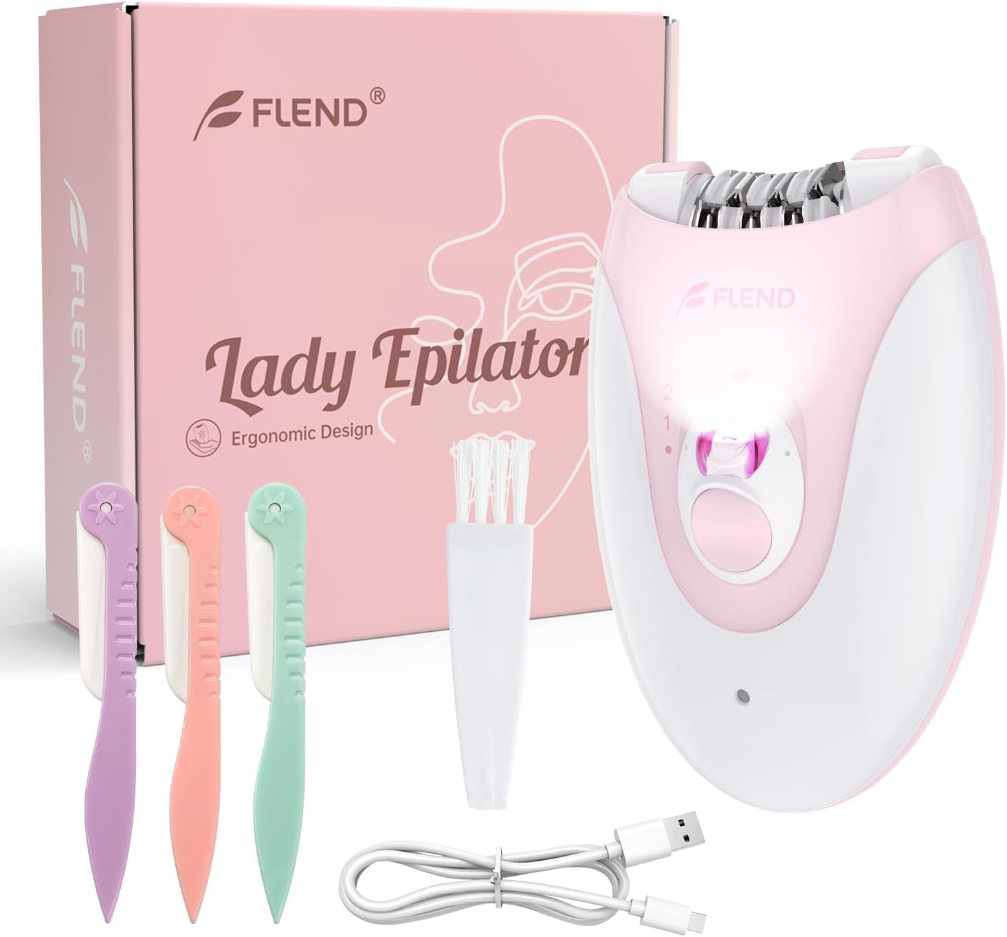 Smooth Glide Epilator for Women, Painless 2-Speed Hair Removal Device with LED Light, 36 Tweezers & Massage Pad, Rechargeable Epilator for Face, Bikini, Arms & Legs