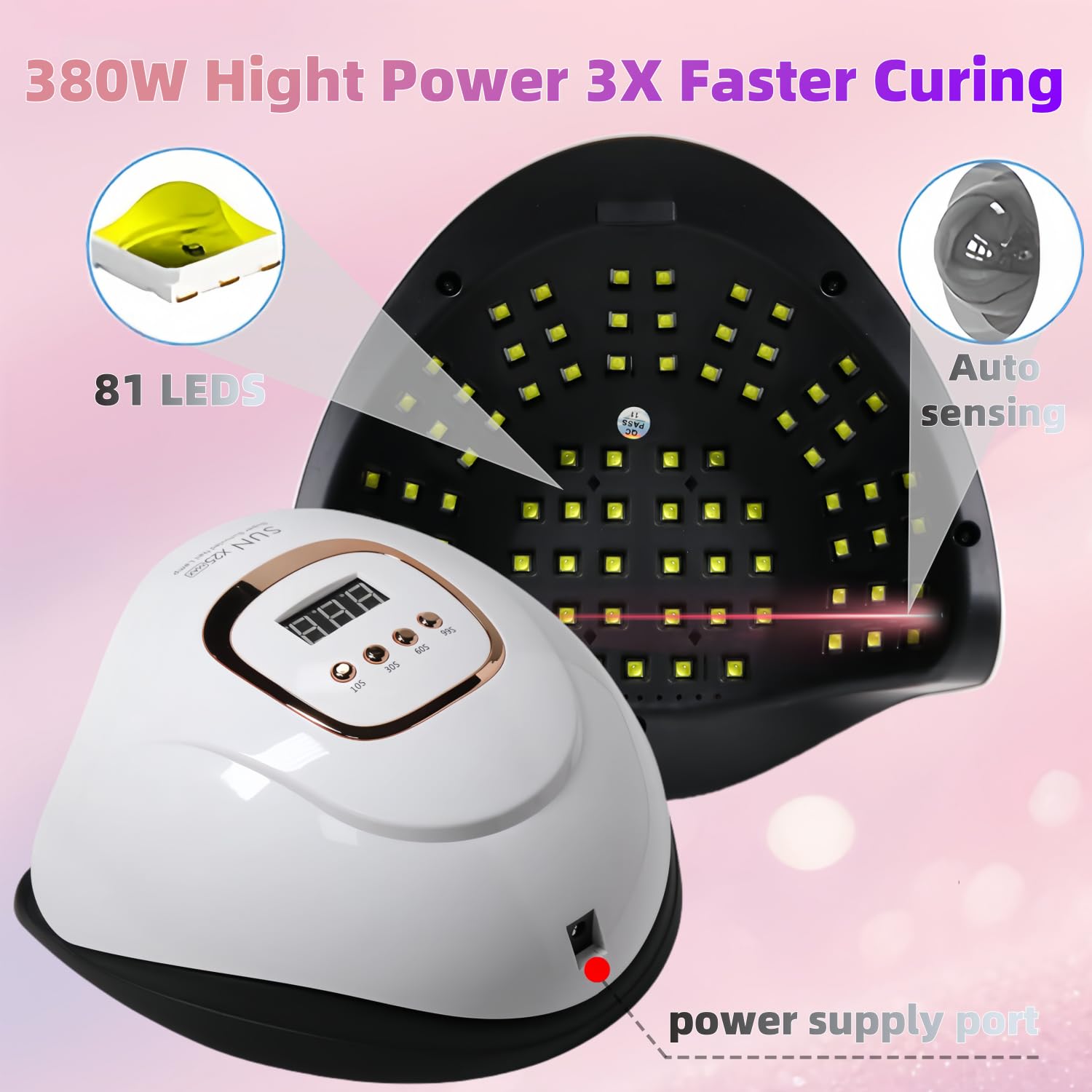 UV LED Nail Lamp with 81 Beads, 380W Nail Curing Lamps for Gel Polish with Automatic Sensor/4 Timer Setting,Led Nail Dryer, Professional Nail Art Drying Tools for Fingernail and Toenail