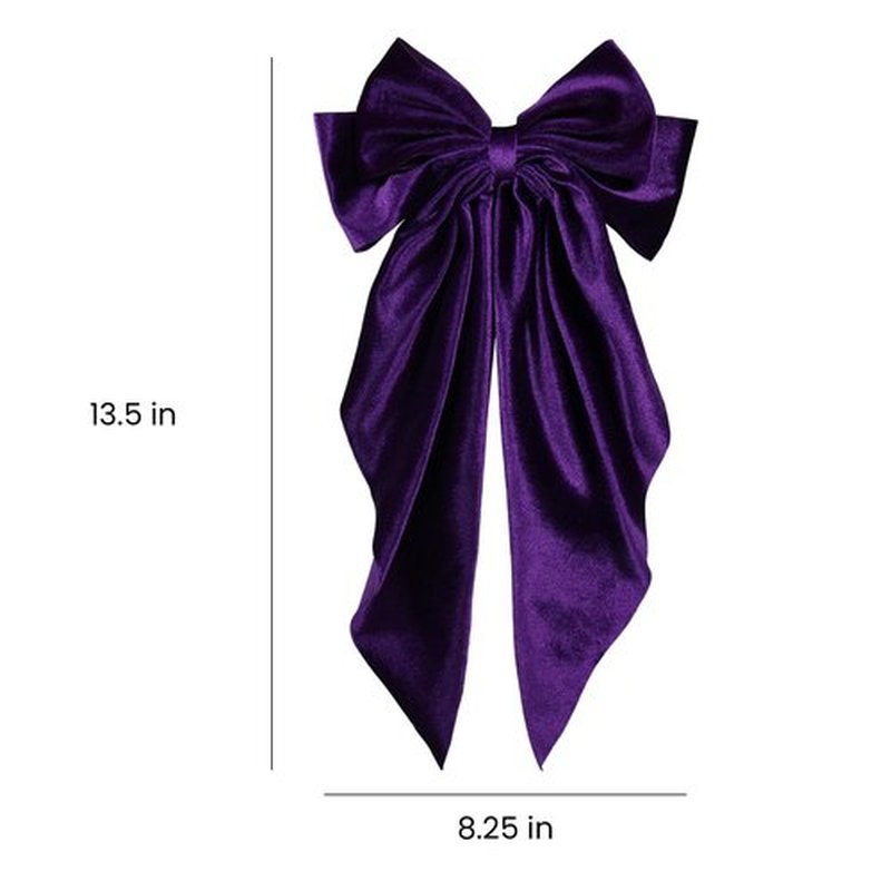 Purple Velvet Large Hair Bow Long Tail Bowknot Hair Barrette Clip 8.26 Inch Women Girls Fall Winter Ponytail Holder Hair Accessories