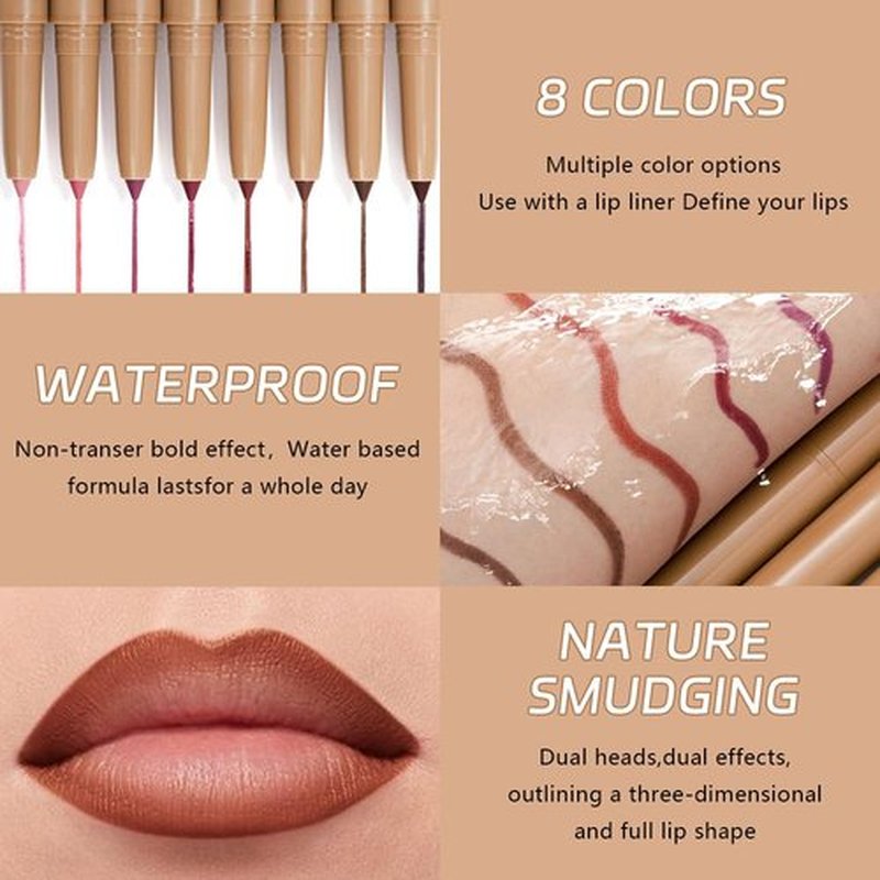 JUAAZIN 2Pcs Matte Lip Liner Pencil, Plump lip pencil liner Long-Lasting Creamy Formula, With Silicone Smudger for Define Contours & Sculpting Lip,Waterproof Non-Staining Crayon Lip Liners 05#+06#