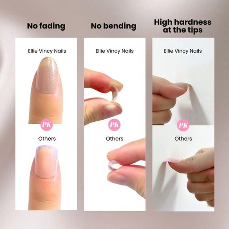Ellie Vincy Press On Nails - Classic White French Tip, Short Almond Shape, Reusable Nails in 15 Sizes - 30 Nail Kit with Glue and Sticky Tabs