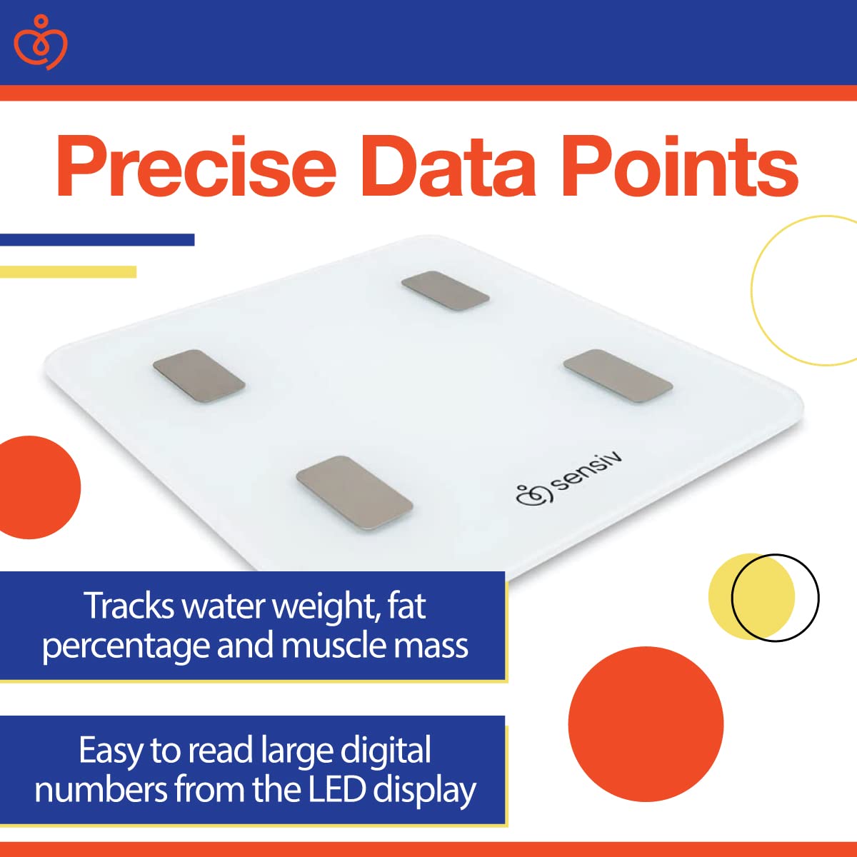 Sensiv Body Analyzer Bluetooth Smart Scale - Tracks and Records 10 Measurements - User-Friendly, app - Sleek, Stylish Design
