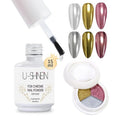 U-Shinein Top Coat Gel for Chrome Nail Powder, 15ml No Wipe High Gloss Shiny Clear Polish With 3 Colors, Long Lasting Soak Off DIY Nail Art Manicure