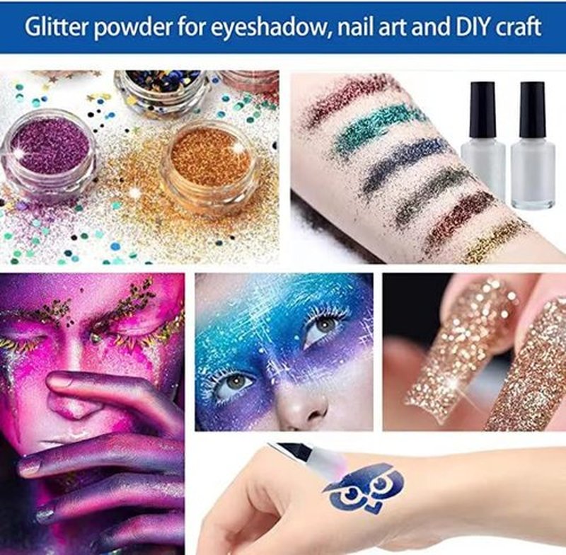 Temporary Glitter Tattoos Kit for Kids, 24 Body Glitter, 2 Glue, 5 Brushes, 187 Stencils, Kids or Adults Halloween Makeup Kit, Gift for Girls Birthday Party Festival