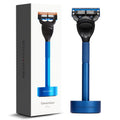 Bolin Webb Generation Razor & Stand - Luxury Razors for Men with Gillette Fusion 5 Blades, Premium Aluminum Shaving Razor for Smooth, Comfortable Shave, Ideal Gift & Daily Grooming Set (Blue)