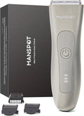 MANSPOT Pubic Hair Trimmer for Men(Chrome Gray), Replaceable Ceramic Blade Heads, Waterproof Wet/DryTrimmer for Men, 90 Minutes Shaving