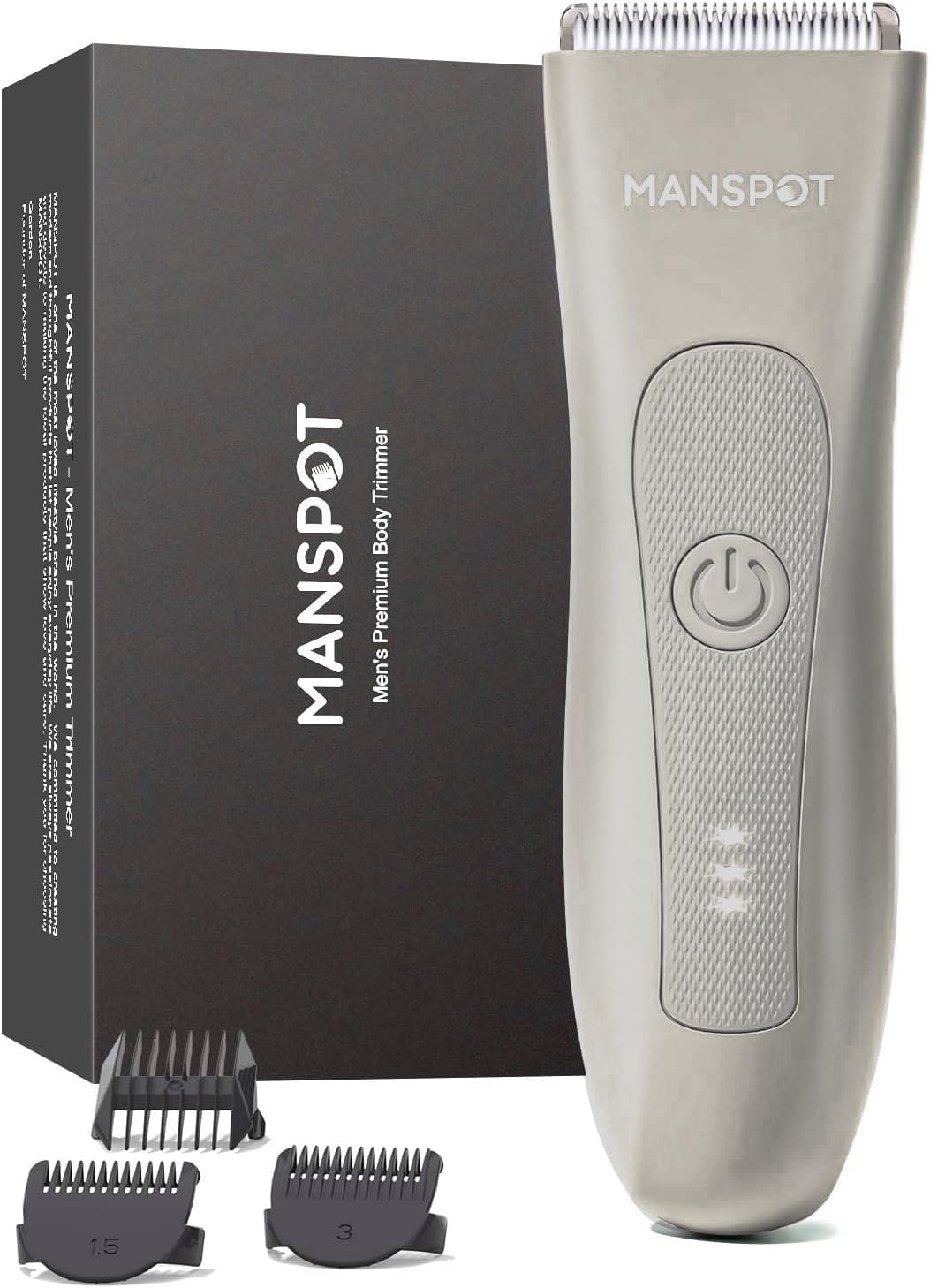 MANSPOT Pubic Hair Trimmer for Men(Chrome Gray), Replaceable Ceramic Blade Heads, Waterproof Wet/DryTrimmer for Men, 90 Minutes Shaving