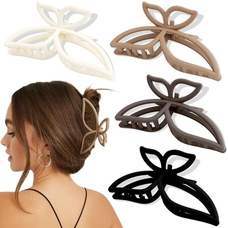 AHONEY Hair Clip, 4Pcs Butterfly Claw Clips, Non Slip Cute Hair Clips for Women Girls, Matte Hair Claws, Hair Accessories (Neutral, 4 Count)