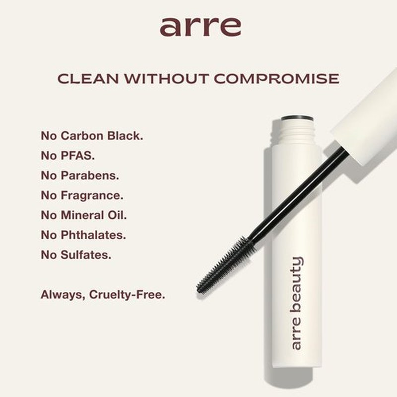 Arre Beauty Tubing Mascara - Lengthening Formula with Peptide Infused Lash Serum - Smudge-Proof, Warm Water Removal, Sensitive Eye Safe - Glossy Jet Black (Ace High)
