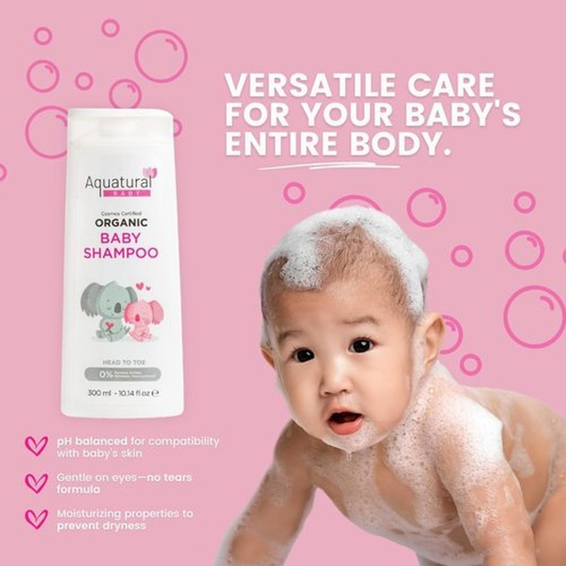Aquatural Organic Baby Shampoo - Plant-Based, Vegan & Gentle for Toddler, Moisturizing, Softens Hair - Girls & Boys Newborns, Kids Shampoo Natural for Sensitive Skin (10.14 fl oz)