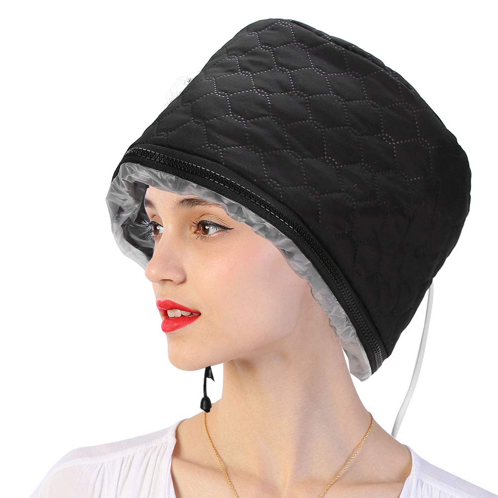 Electric Hair Steamer Cap for Deep Conditioning, Adjustable Temperature Thermal Hair Treatment Cap for Hair Spa, Moisturizing Hair Care & Home Salon Use Black