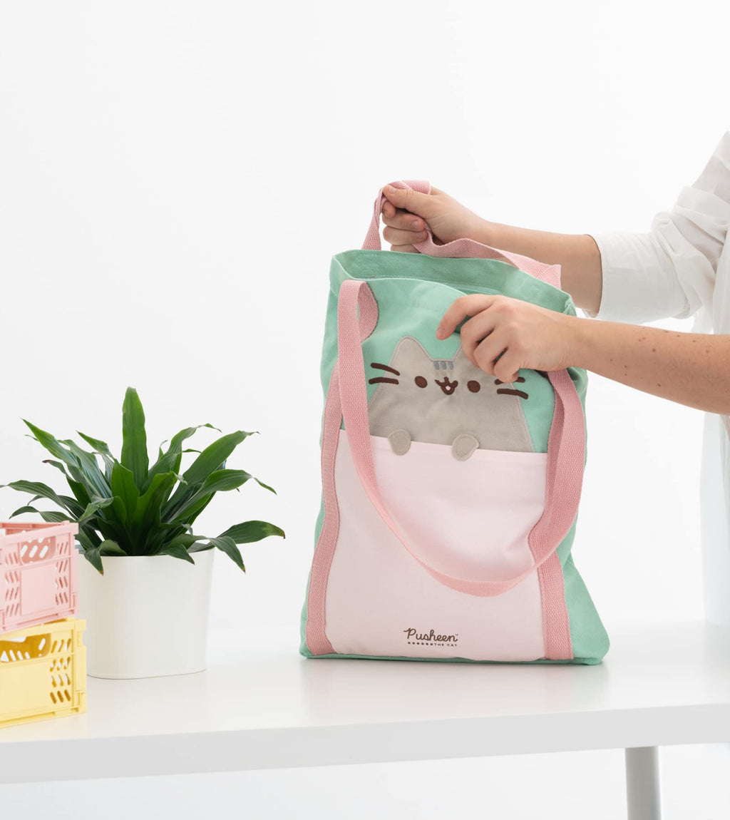 Grupo Erik Official Pusheen Tote Bag - 14x16x2 Inches - Canvas Shopping Gift Bag - Cute Pusheen Merchandise