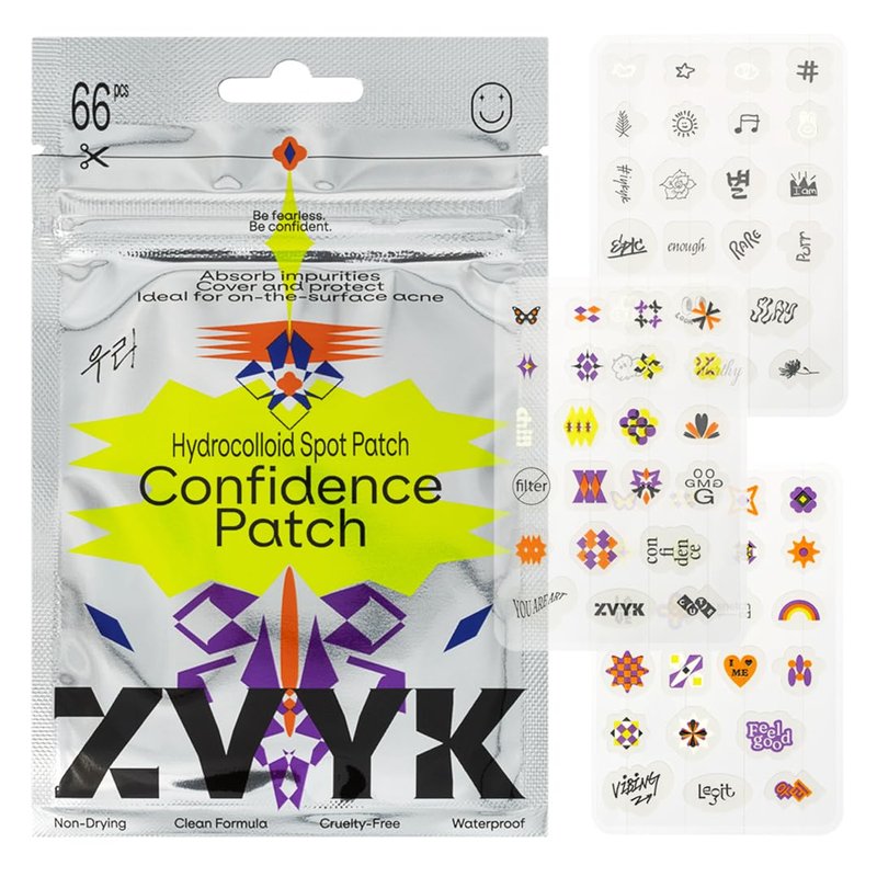 ZVYK Cute Pimple Patches for Face - Tattoo Style Hydrocolloid Acne Patches (Confidence Patch) with Star Designs (66 Cute Patches) - Vegan & Cruelty-Free