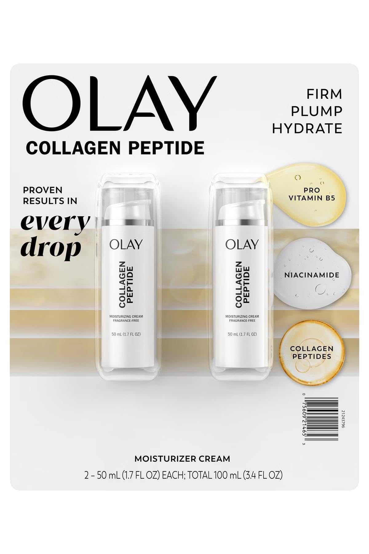 Olay Collagen Peptide Firming Plumping Facial Moisture Cream, 1.7 floz, 2pk