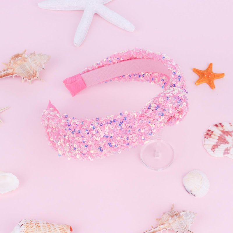 YARIEW Sequin Knotted Headband for Women Sparkle Wide Headband Knot Hair Bands Accessories Cute Little Girl Headbands Princess Headband Glitter Girls Hair Accessories (Pink)