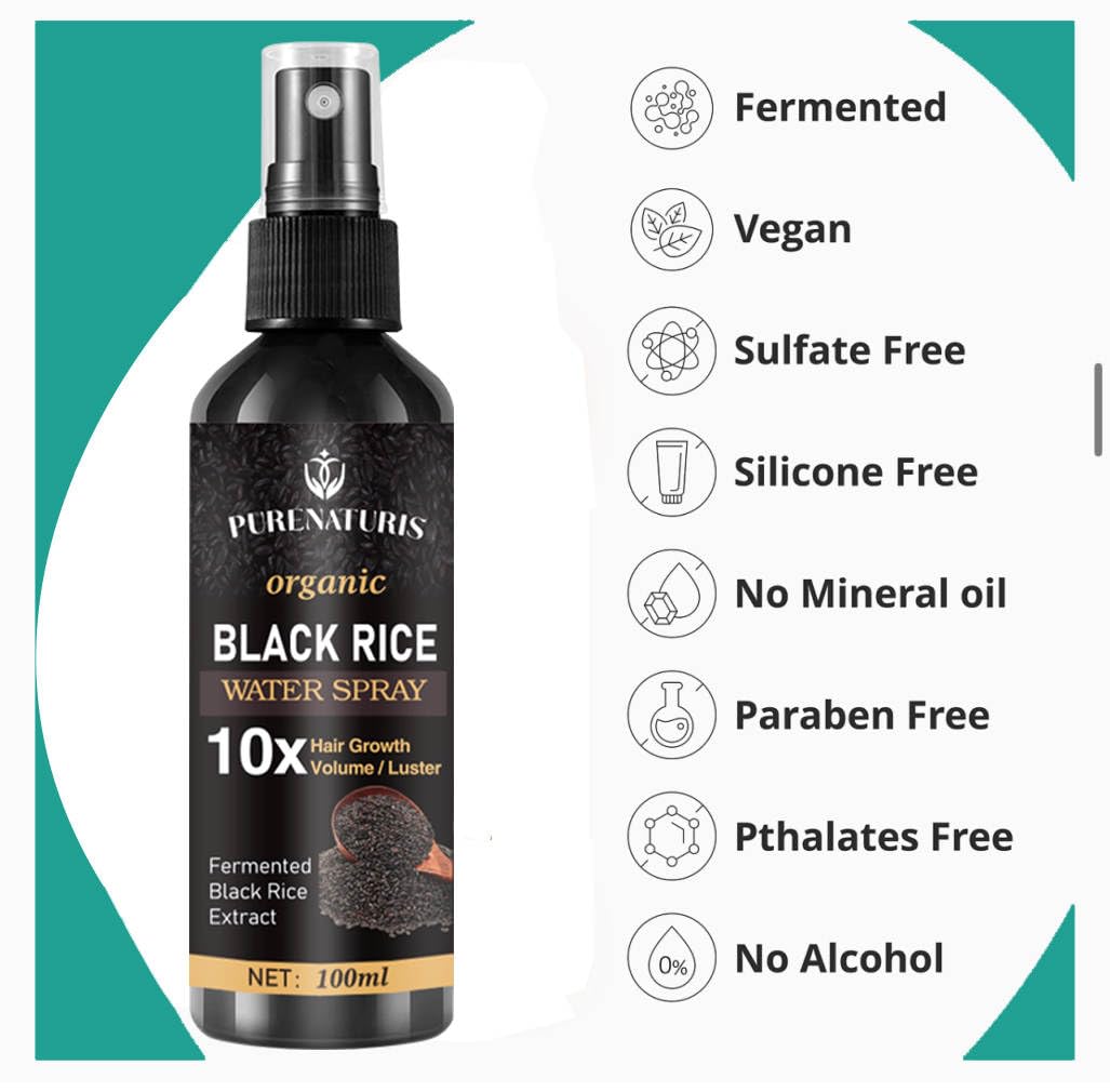 PureNaturis Castor oil Ginger Rice Water for Hair Growth Serum - Leave-In Spray for Men & Women, Effective for Hair Loss, Dry Damaged Hair, Hair Regrowth for Thicker, Fuller, Longer Hair, 3.5 fl oz