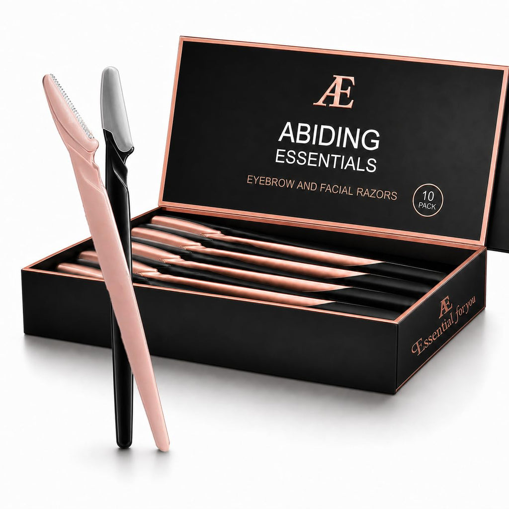 Abiding Essentials Dermaplane Razor for Women & Men – Precision Hair Remover & Exfoliating Face Shaver, Eyebrow Trimmer – Luxurious At-Home Spa Skincare Set (Premium Black/Rose Gold) 10pcs