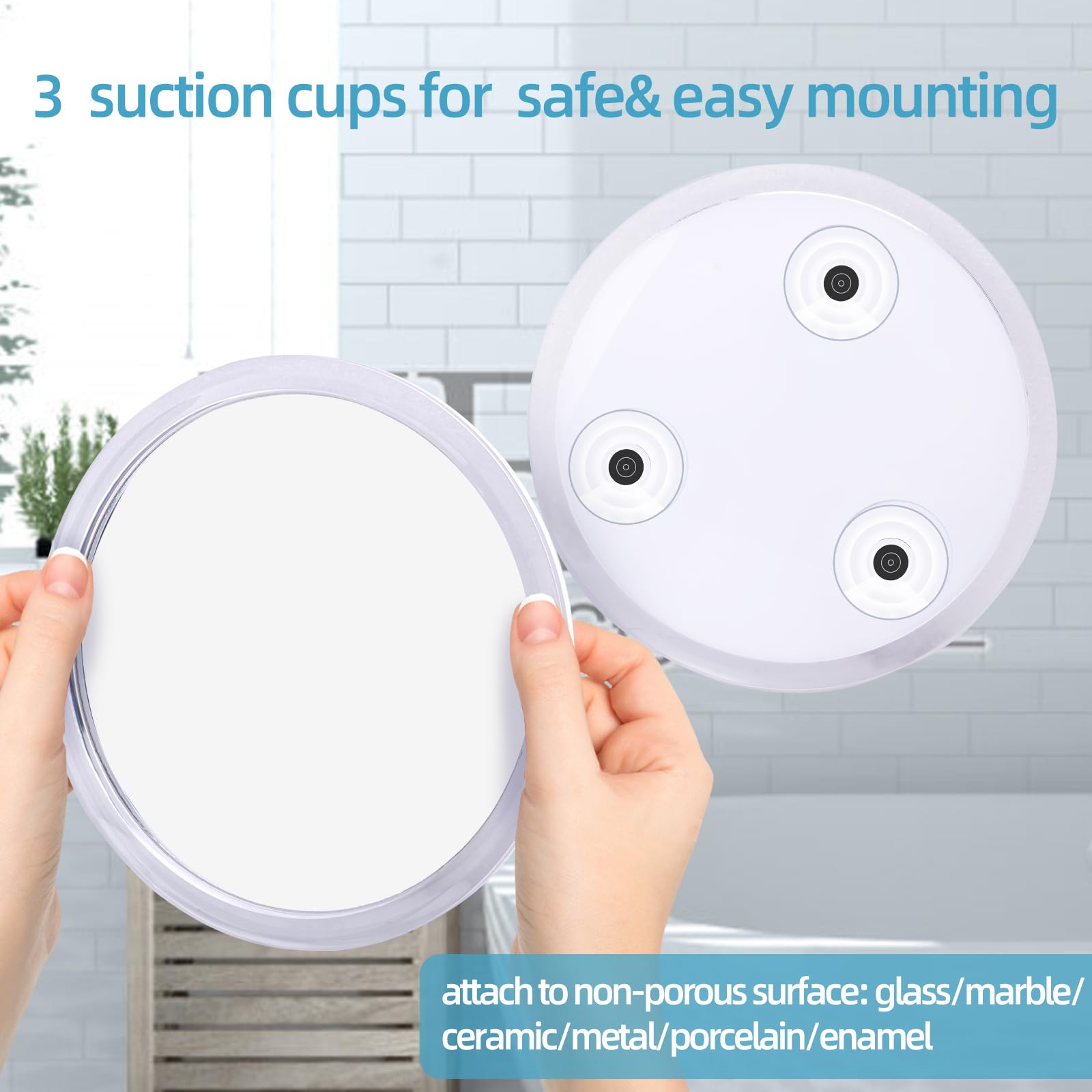 YoHumk Fogless Shower Mirror for Shaving and Makeup with 3 Removable Powerful Suction Cups, Shatterproof Anti Fog Mirror for Shower and Bathroom, Glassless Safety Kids Mirror