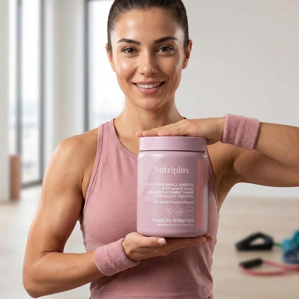 FARMASi Nutriplus Meal Replacement Shake, Plant Based Protein Powder with 27 Vitamins and Minerals, High Fiber Nutrition Drink Mix, Gluten-Free, Low Calorie Weight Control Powder, 18.3 oz, Strawberry