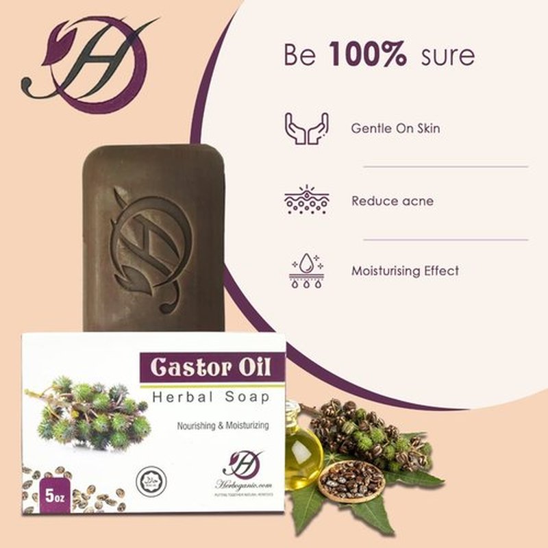 HERBOGANIC Castor oil Herbal Soap | Pack of 6 of 5oz soap Bar | Ideal for Men and Women, Soothing and Nourishing Soap for Moisturization