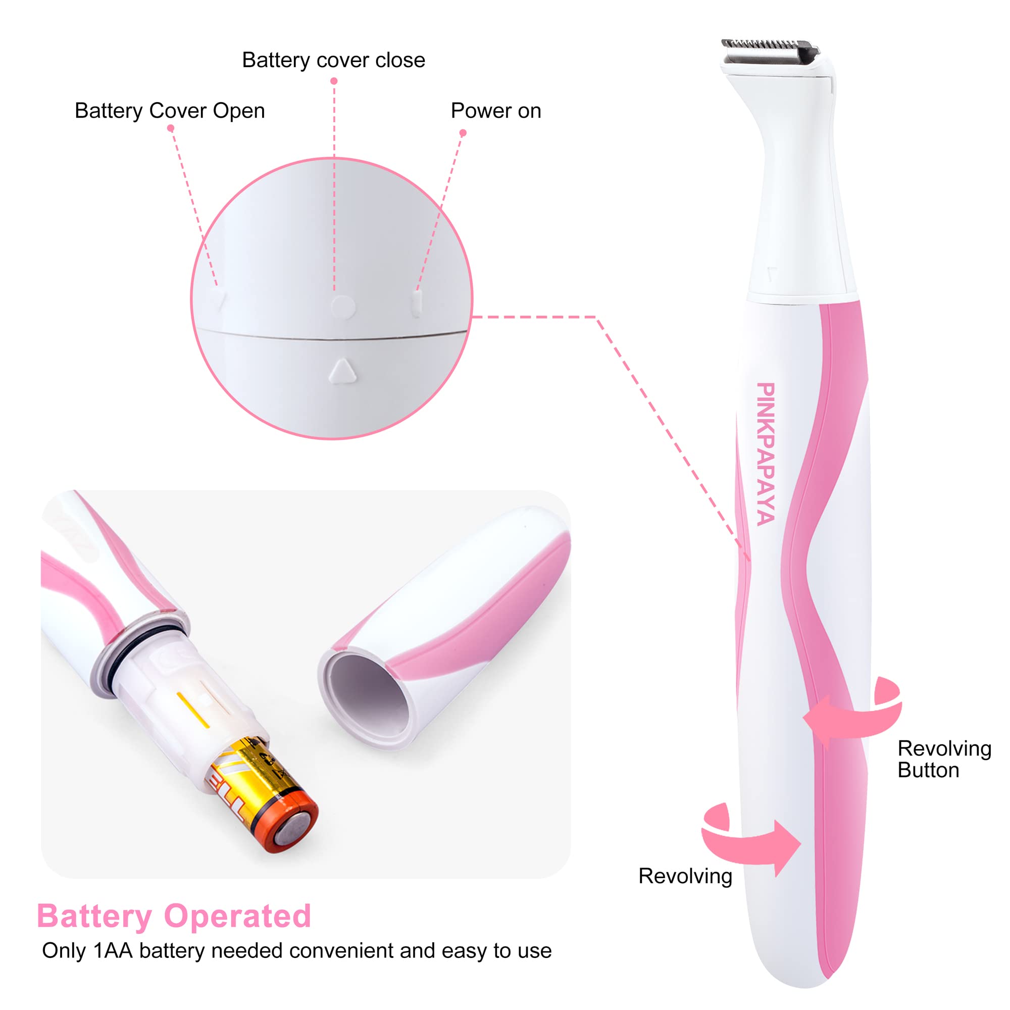 pinkpapaya 4in1 Nose Hair Trimmer for Women,Facial Hair Remover,Electric Face Shaver Razor for Nose Ear,Bikini Trimmer for Women.Black/iu7x