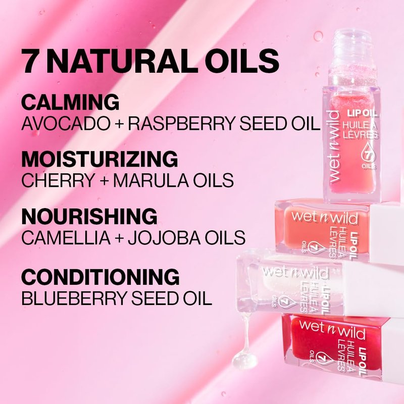 wet n wild Lip Oil - Lightweight, Non-Sticky, Hydrating & Nourishing Formula with Marula & Jojoba Oils, Vegan & Cruelty-Free - Cedar Rose (Pack of 2)