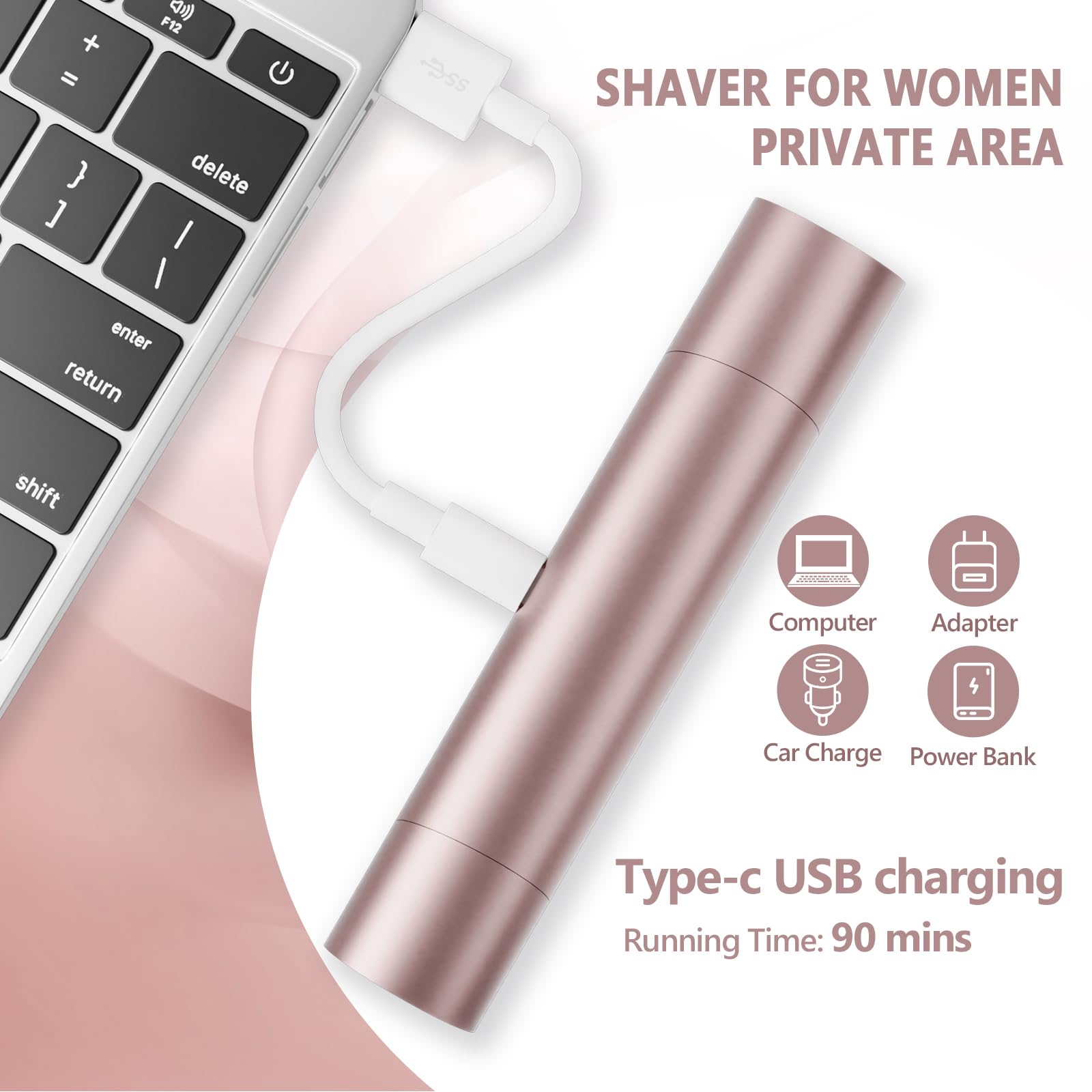 Women's Bikini Trimmers, Dual Head Cordless Body & Face Hair Electric Shaver, IPX8 Waterproof Wet & Dry Razor for Legs, Underarms & Sensitive Skin – Rose Pink