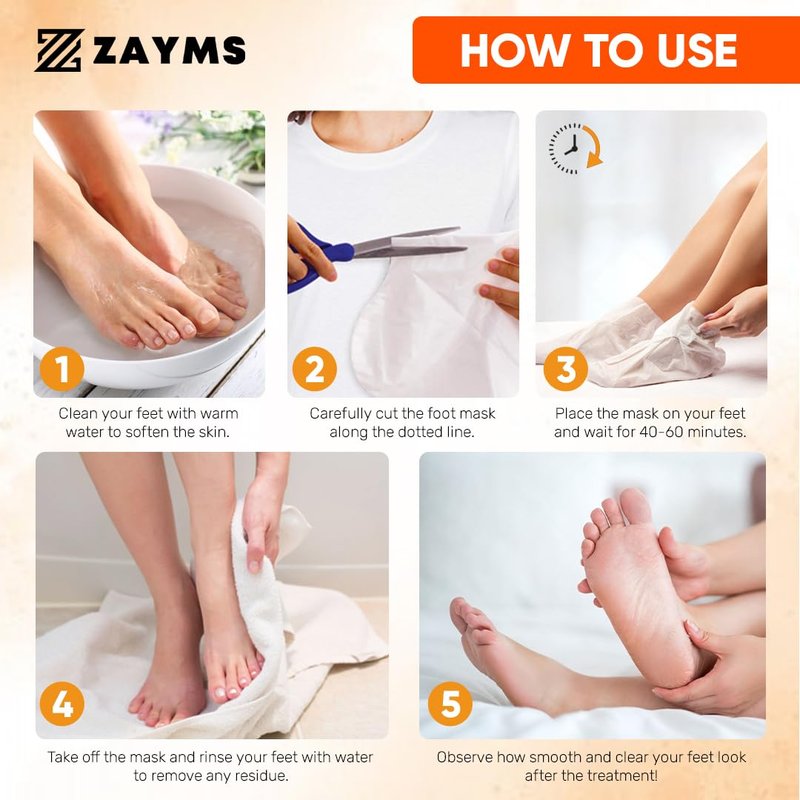 ZAYMS Foot Peeling Mask 5 Pack - Exfoliating Mask for Baby Soft Feet, Removes Dead Skin & Calluses, Repairs Cracked Heels, Natural Peel for Smooth, Soft Feet