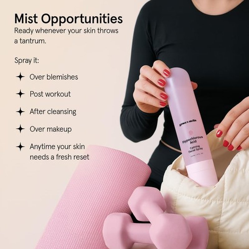 grace & stella Hypochlorous Acid Spray for Face - Body Acne Spray - Gentle Face Mist to Calm Redness & Flare-Ups Back Acne - Soothing Facial Mist for Sensitive Skin - Travel Size (60 ml/2 fl oz)