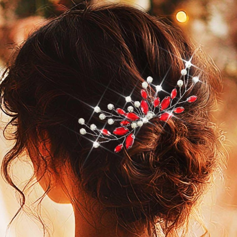 Unicra Bride Silver Wedding Hair Comb Sparkly Crystal Bridal Hair Piece Rhinestone Hair Accessorie for Women and Girls (Red-red)