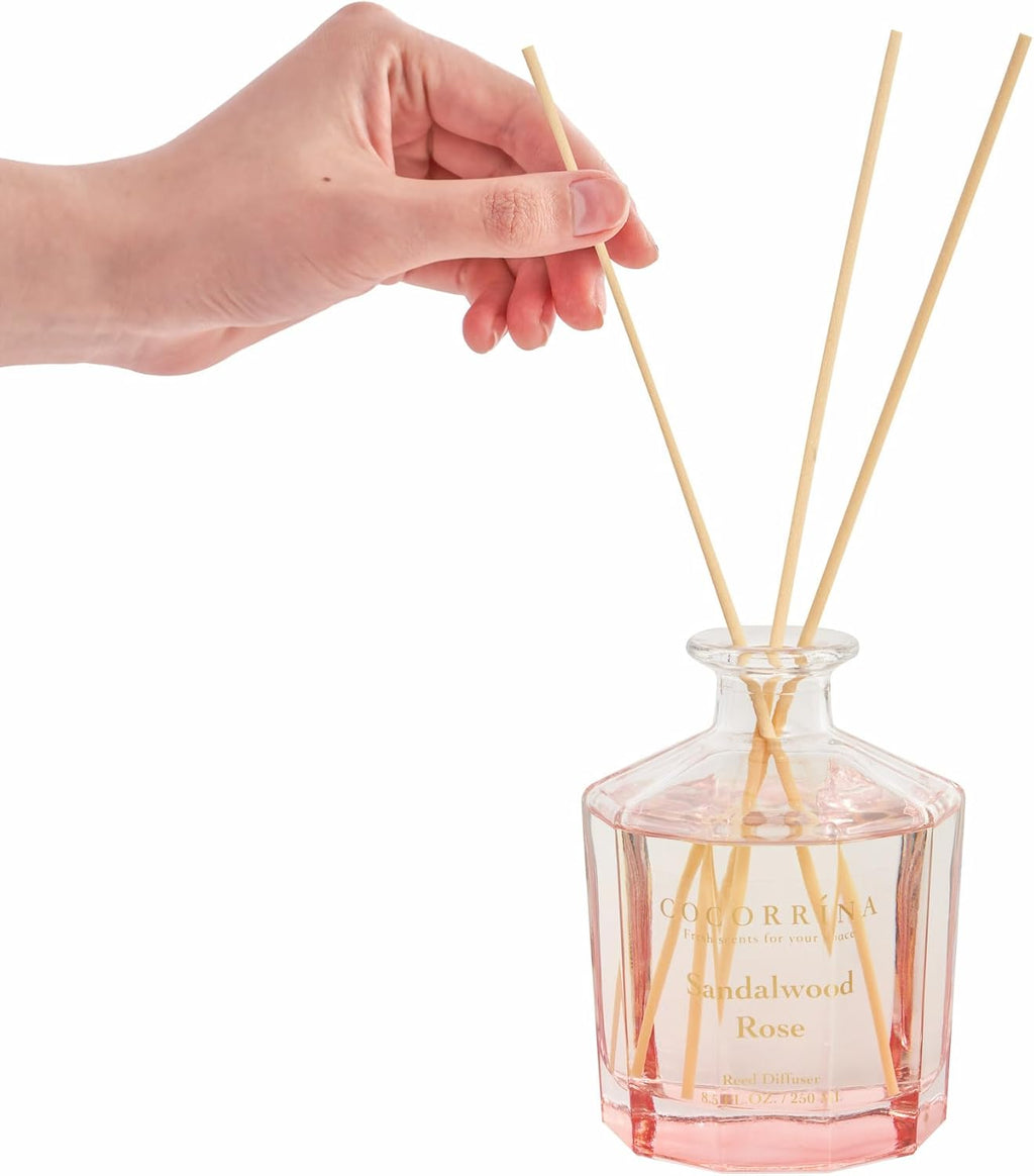 COCORRÍNA Reed Diffuser - Sandalwood Rose Home Fragrance Set | 8.5 Fl. Oz with 8 Sticks for Bedroom & Office Decor
